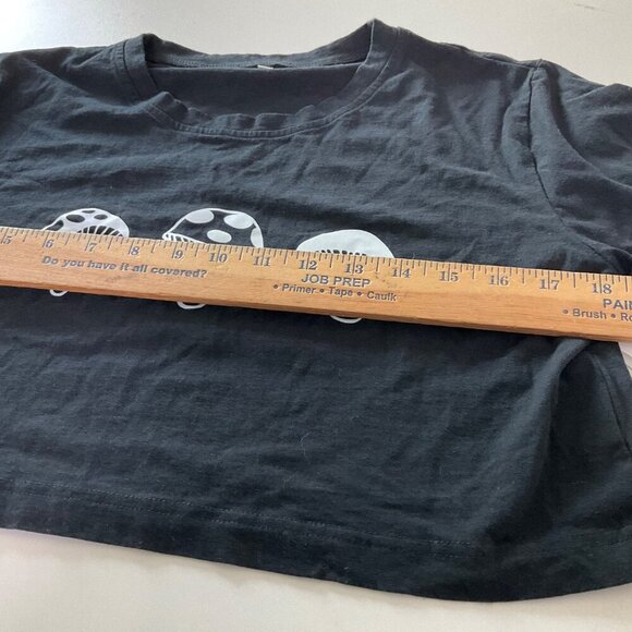 Mushroom Print Black Crop Top T-Shirt Medium boho y2k boho - Picture 3 of 6